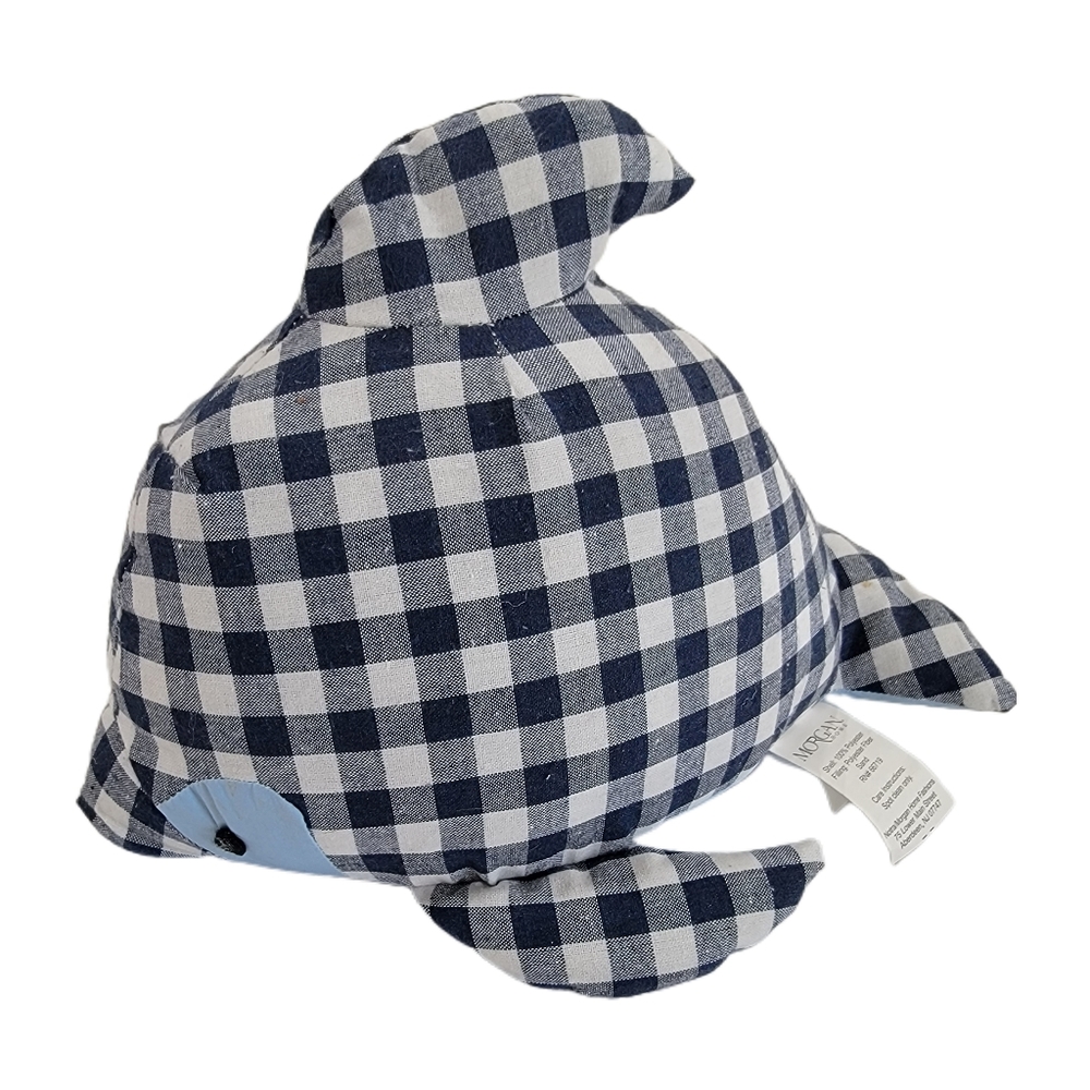 Morgan Dolphin  Porpoise Whale  Weighted Door Stop Blue Plaid or Shelf Sitter